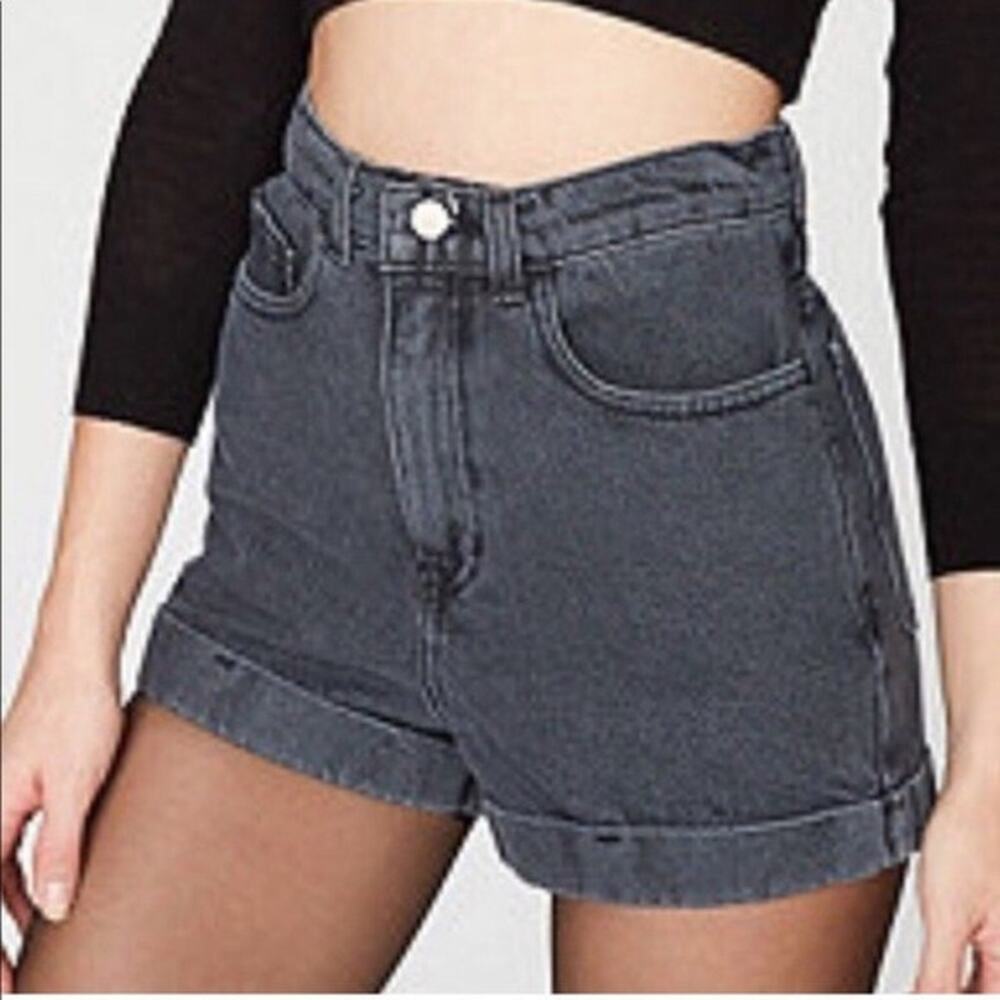 American Apparel Cotton High Waisted Black Washed Cuffed Denim Shorts Women's 26